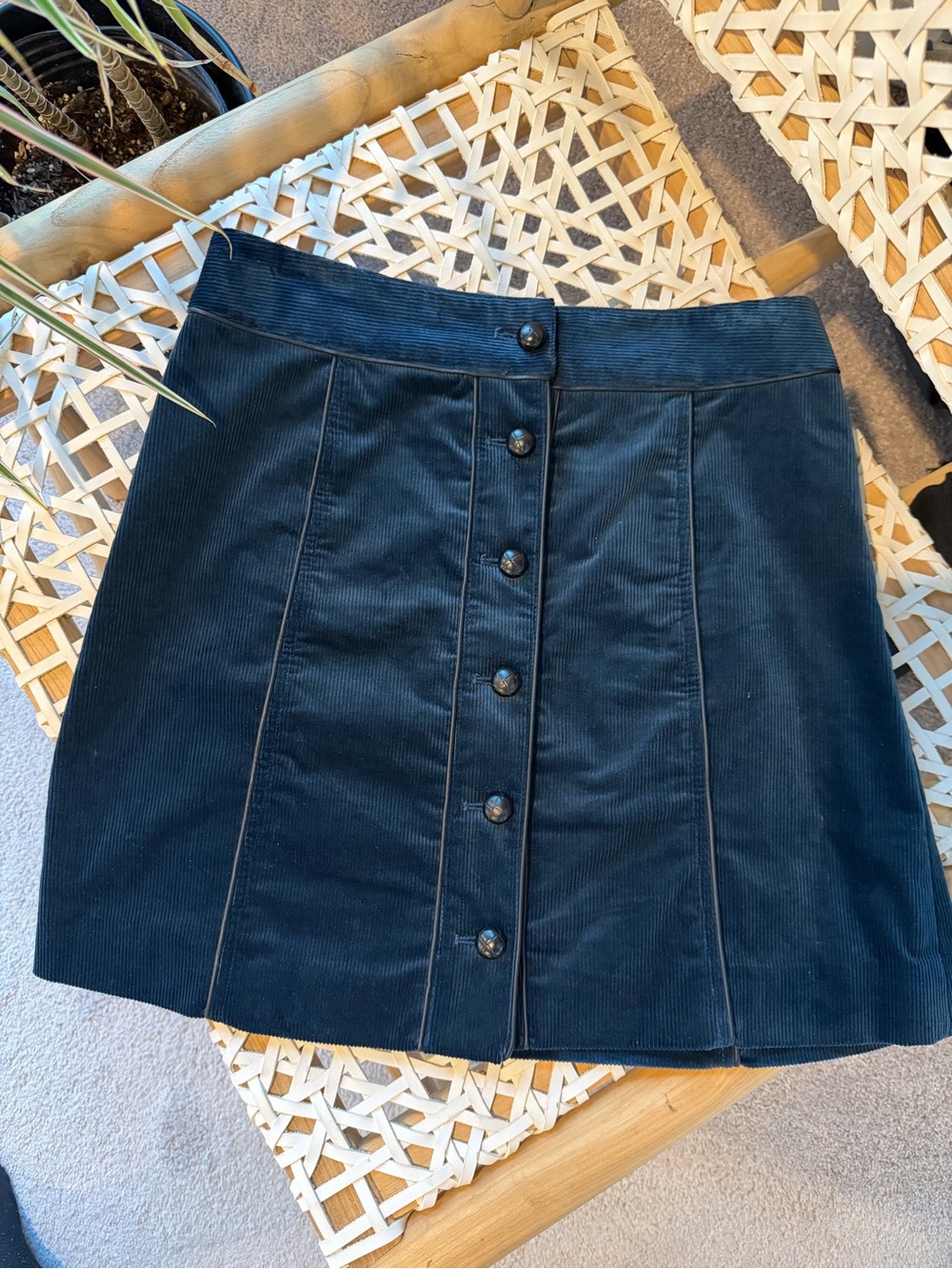 Veronica Beard Button-Front Navy Blue Corduroy Skirt